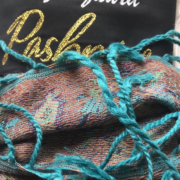 NWT Pashmina Scarf Aqua Green | Dry Clean Only |Paisley Wrap Shrug - Picture 6 of 11